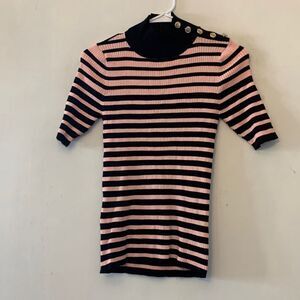 NY&C black pink striped short sleeve sweater Size S NWT